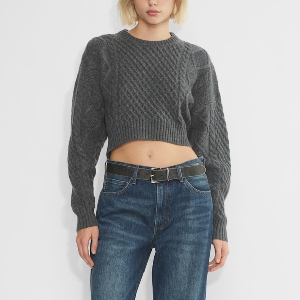 Sunday Best by Aritzia Gray Cable Knit Cropped Sweater Size Small Gray